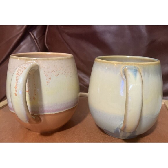 Ceramic Pottery Cabin style Urban Coffee Mugs 12-16 oz Drip Glaze- Set Of 2 - Picture 6 of 16